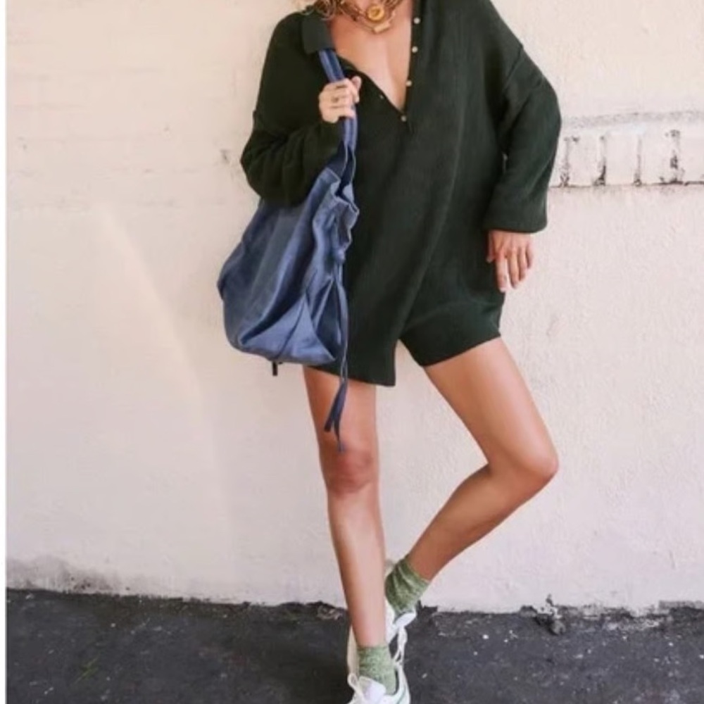 Free People Beach The Picnic Sweater Romper Green Large